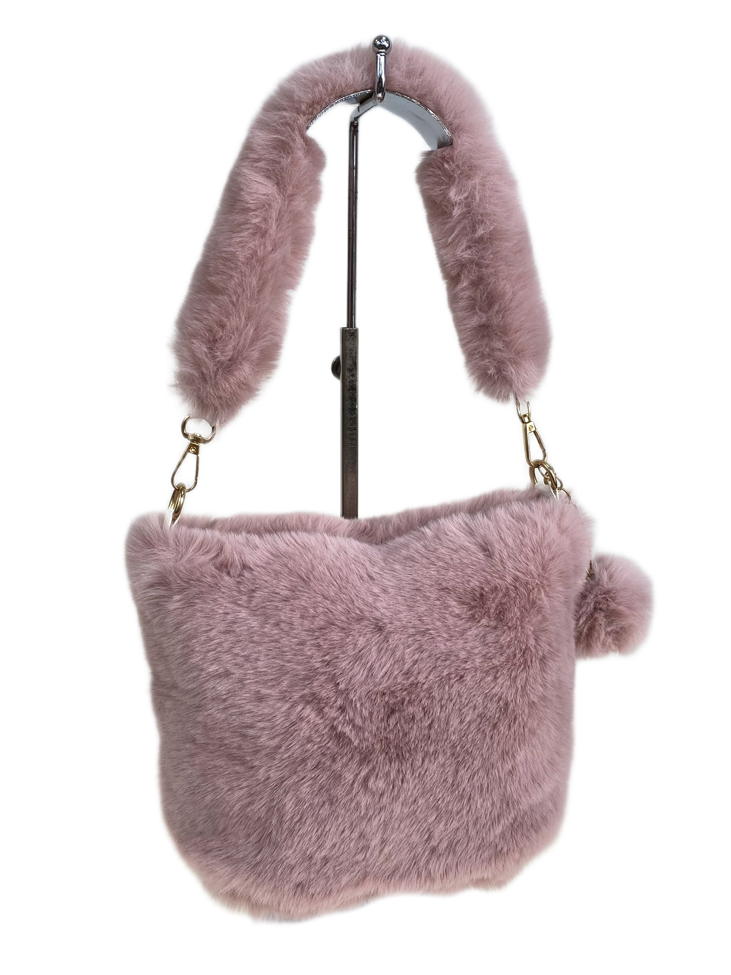 На фото 1 - Женская сумка из искусственного меха, цвет пудра