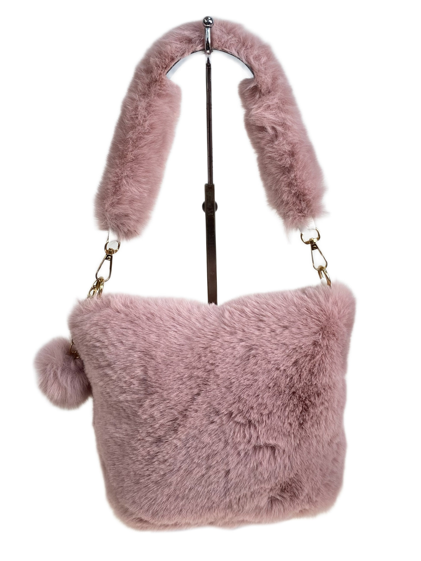 На фото 2 - Женская сумка из искусственного меха, цвет пудра