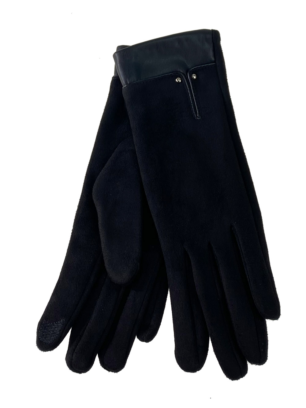 На фото 1 - Велюровые женские перчатки с манжетой из натуральной кожи, цвет чёрный