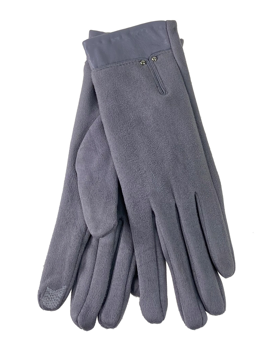 На фото 1 - Велюровые женские перчатки с манжетой из натуральной кожи, цвет серый