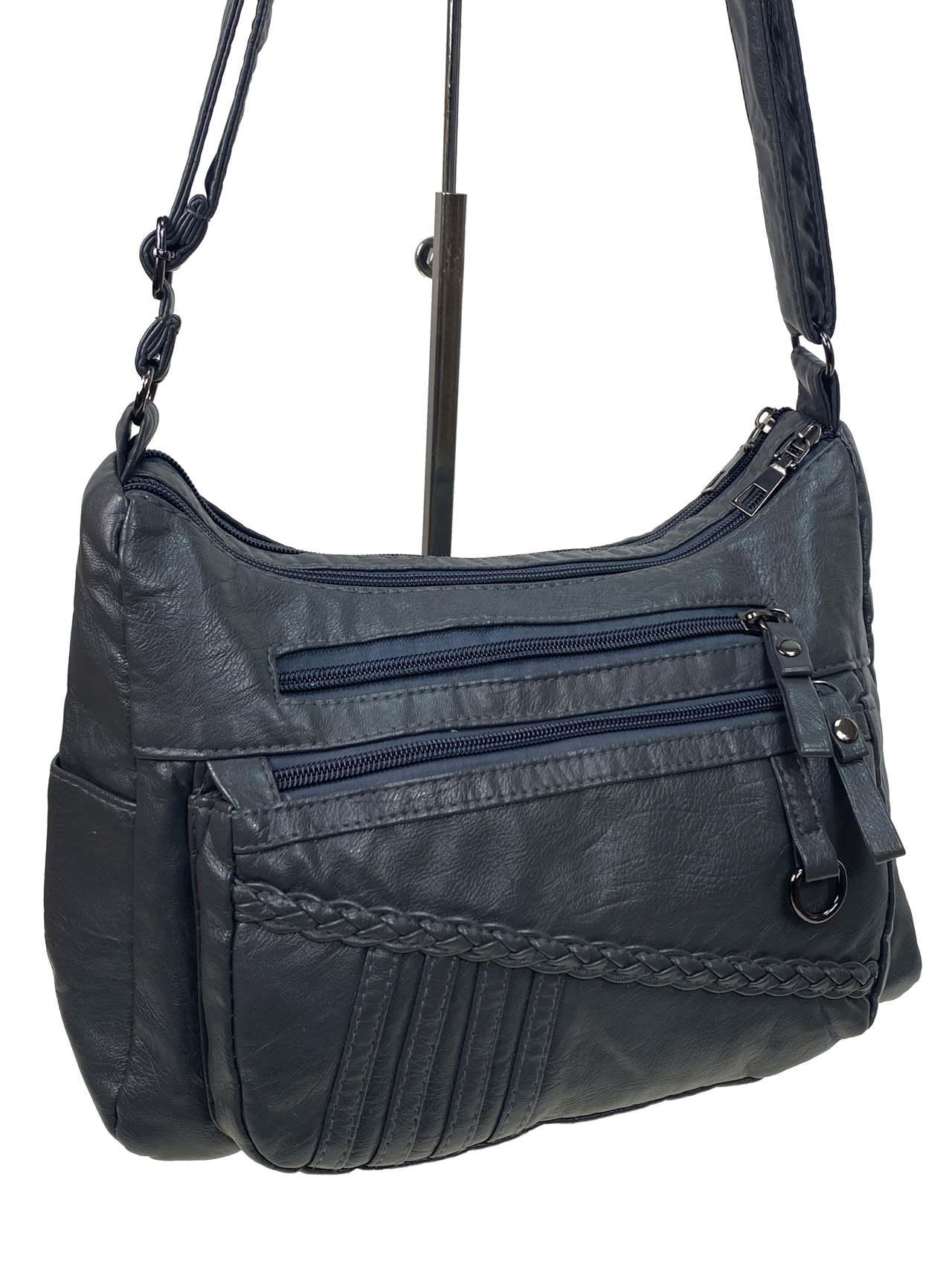 На фото 1 - Женская сумка из искусственной кожи, цвет  серый