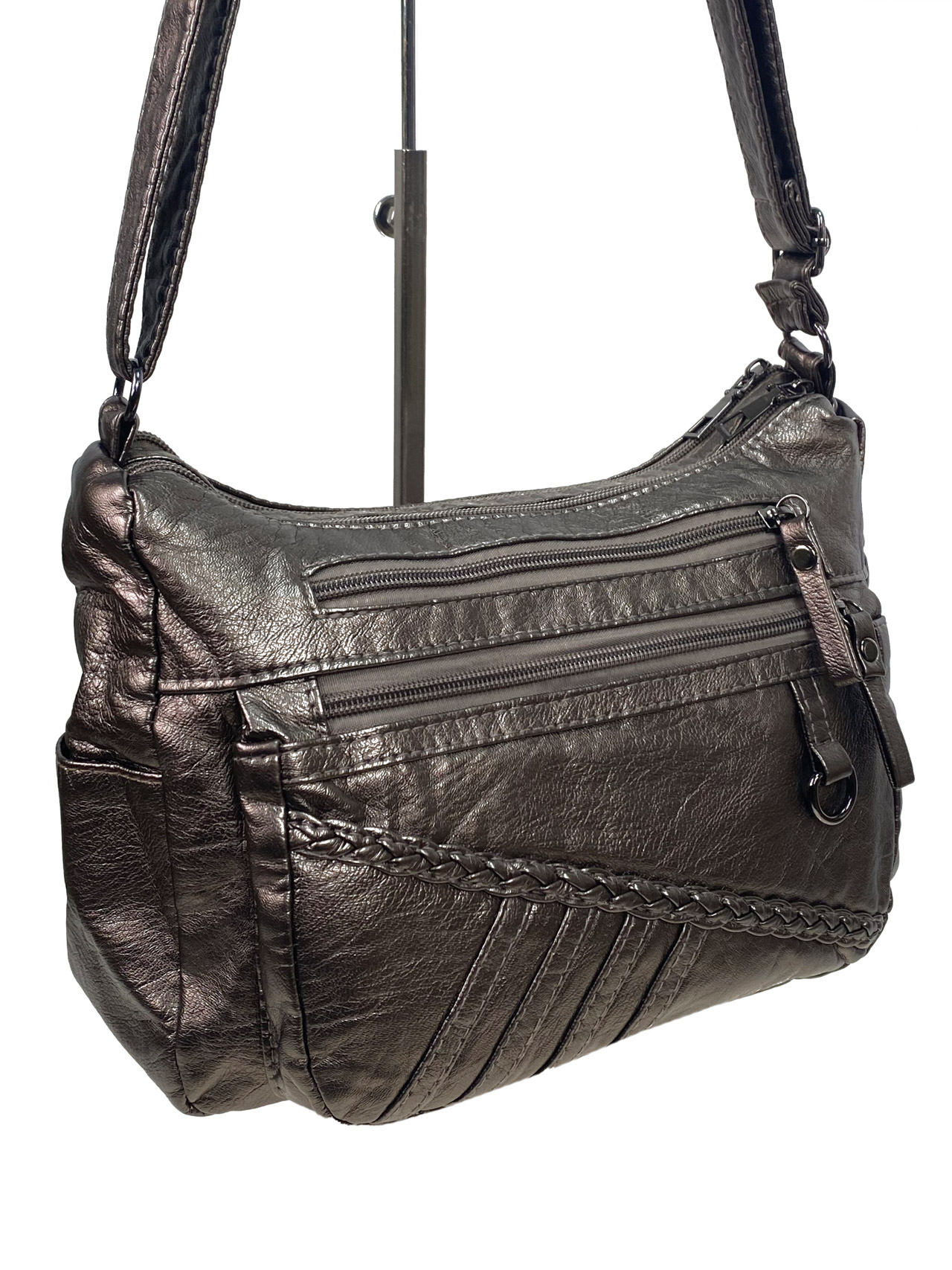 На фото 1 - Женская сумка из искусственной кожи, цвет бронза