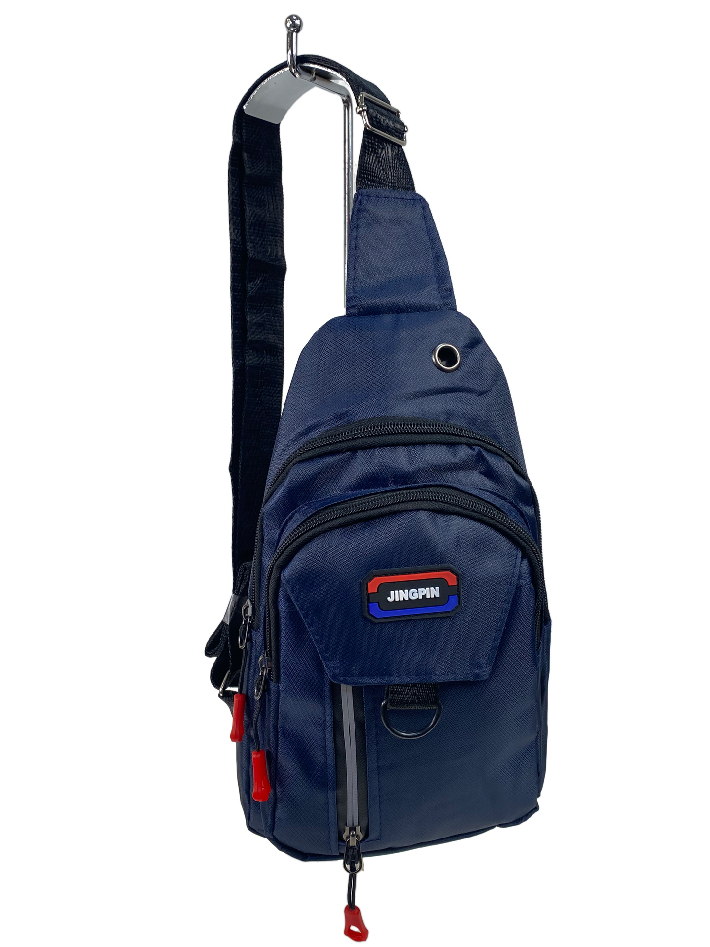 На фото 1 - Мужская сумка-слинг из текстиля, цвет синий