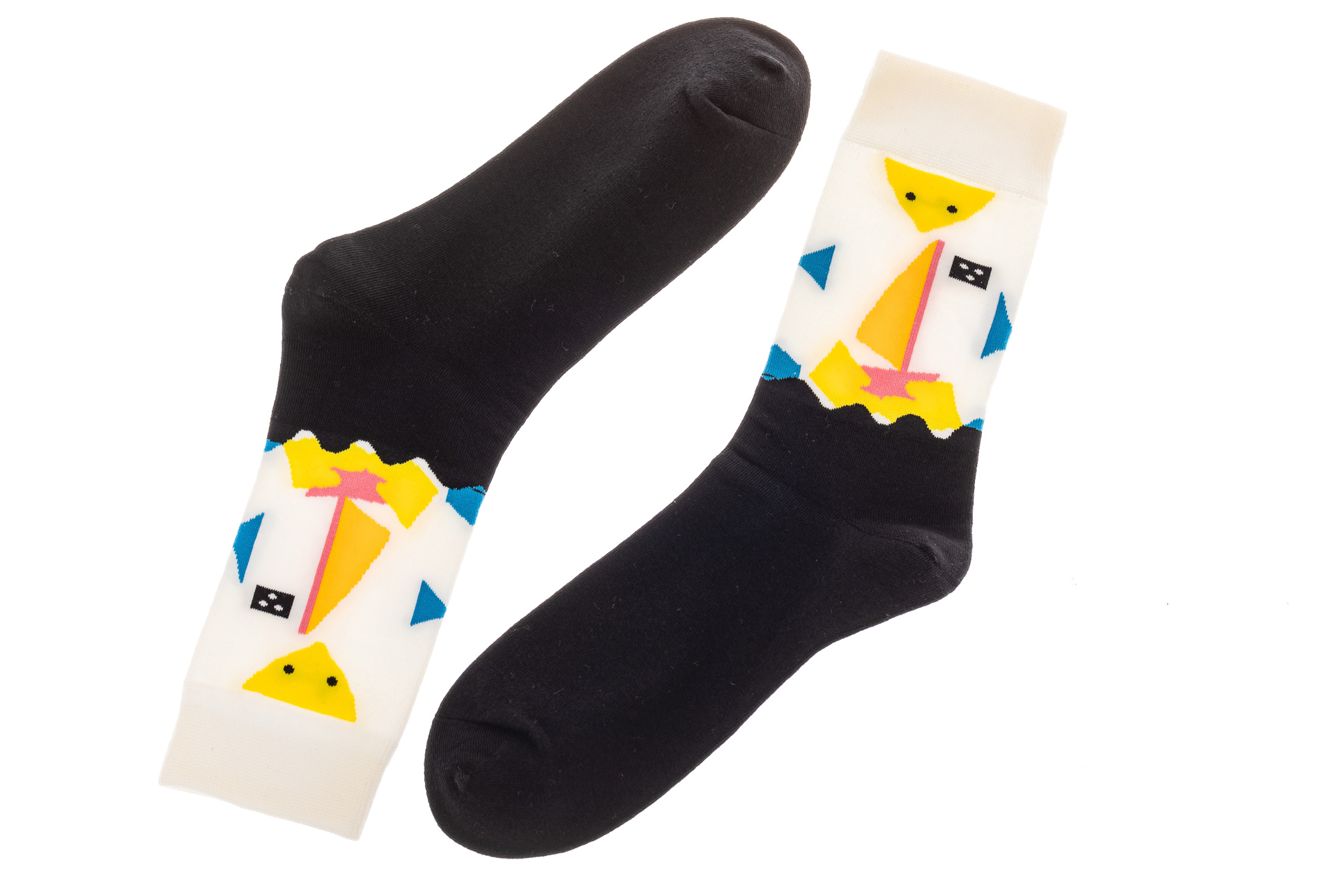 На фото 2 - Необычные женские носки с принтом, цвет черный с белым