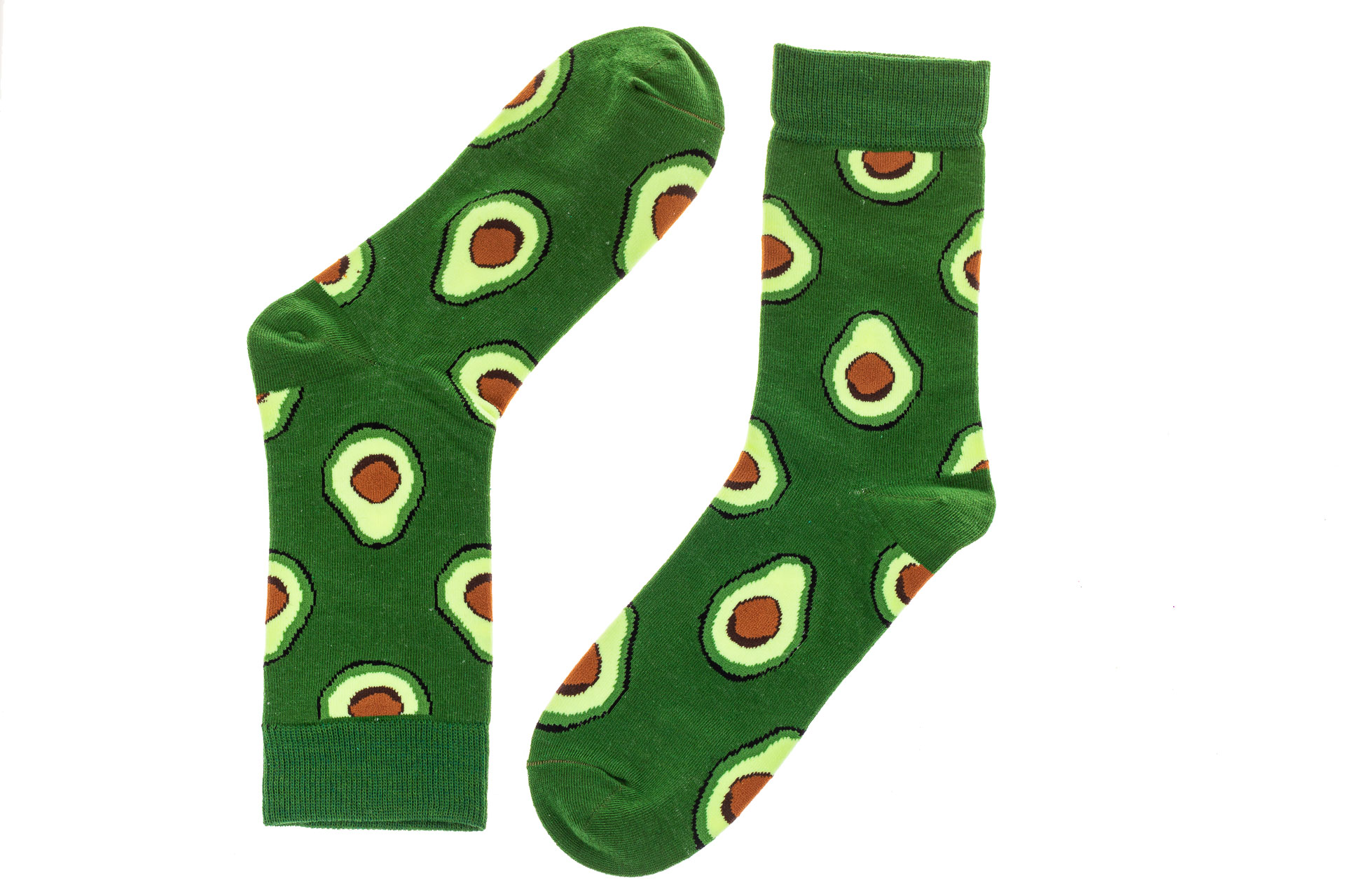 На фото 2 - Женские носки с принтом авокадо, основной цвет зеленый