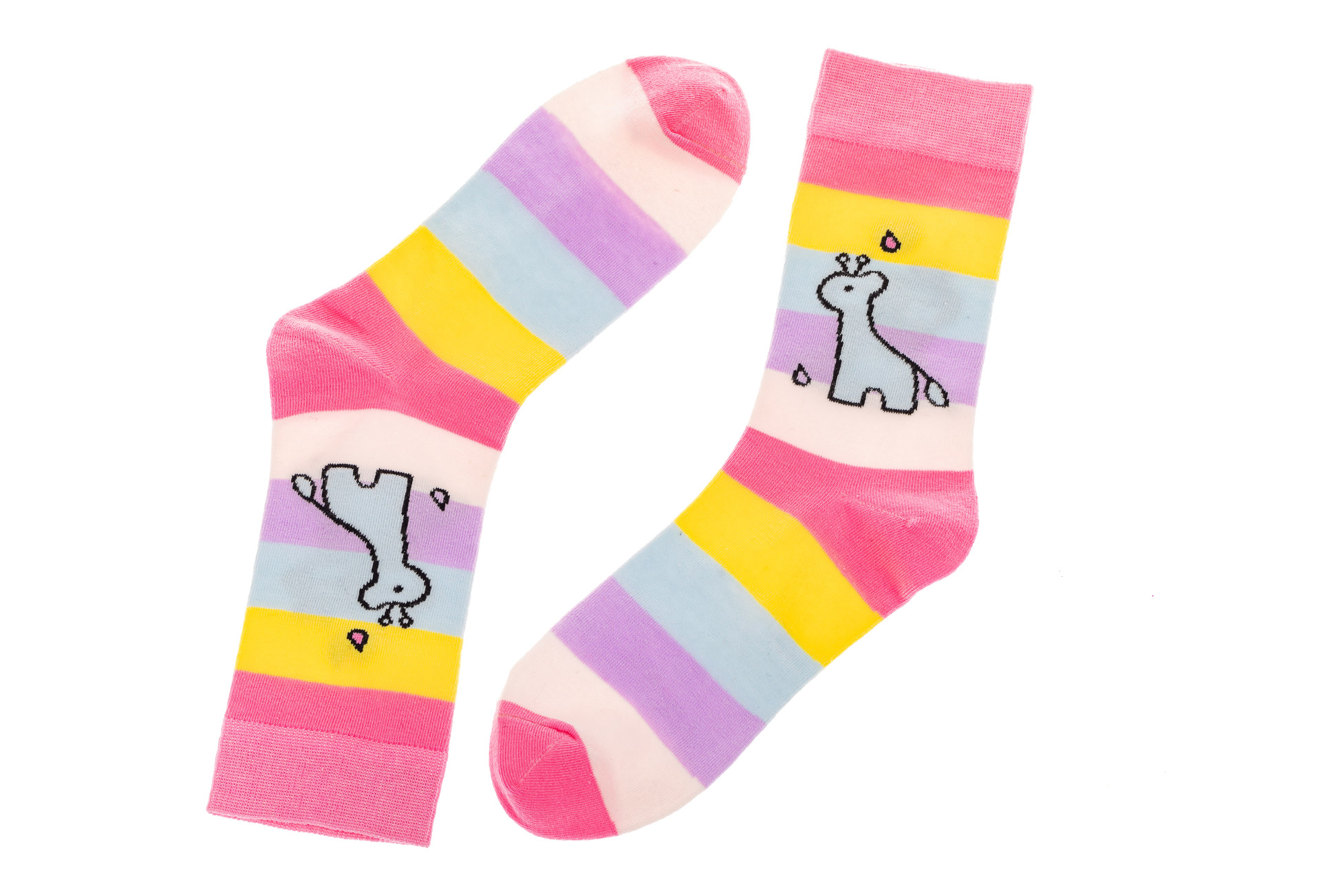 На фото 2 - Красивые  носки с принтом силуэтом жирафа, основной цвет розовый
