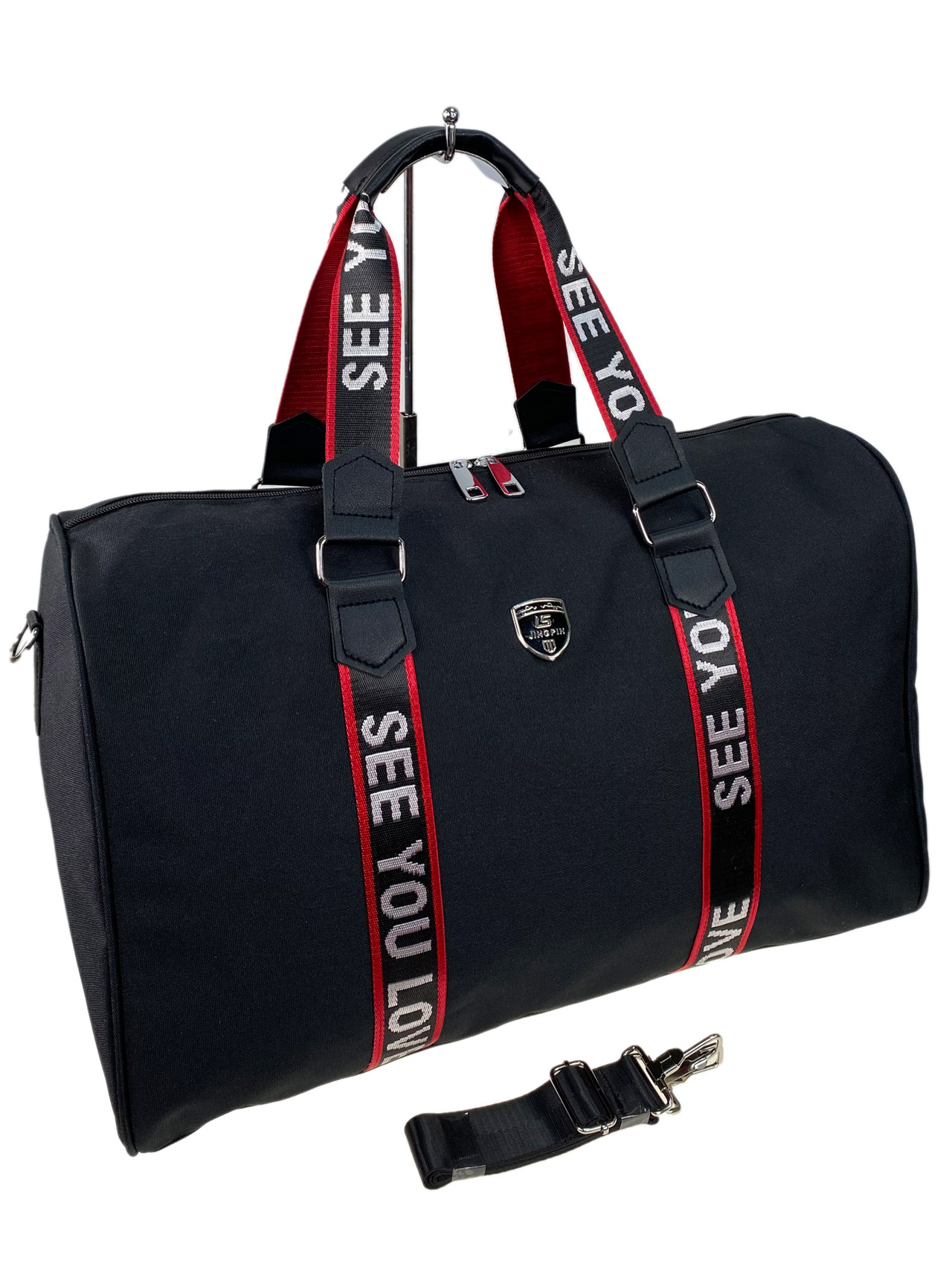 На фото 1 - Дорожная сумка  из текстиля, цвет черный с красным 