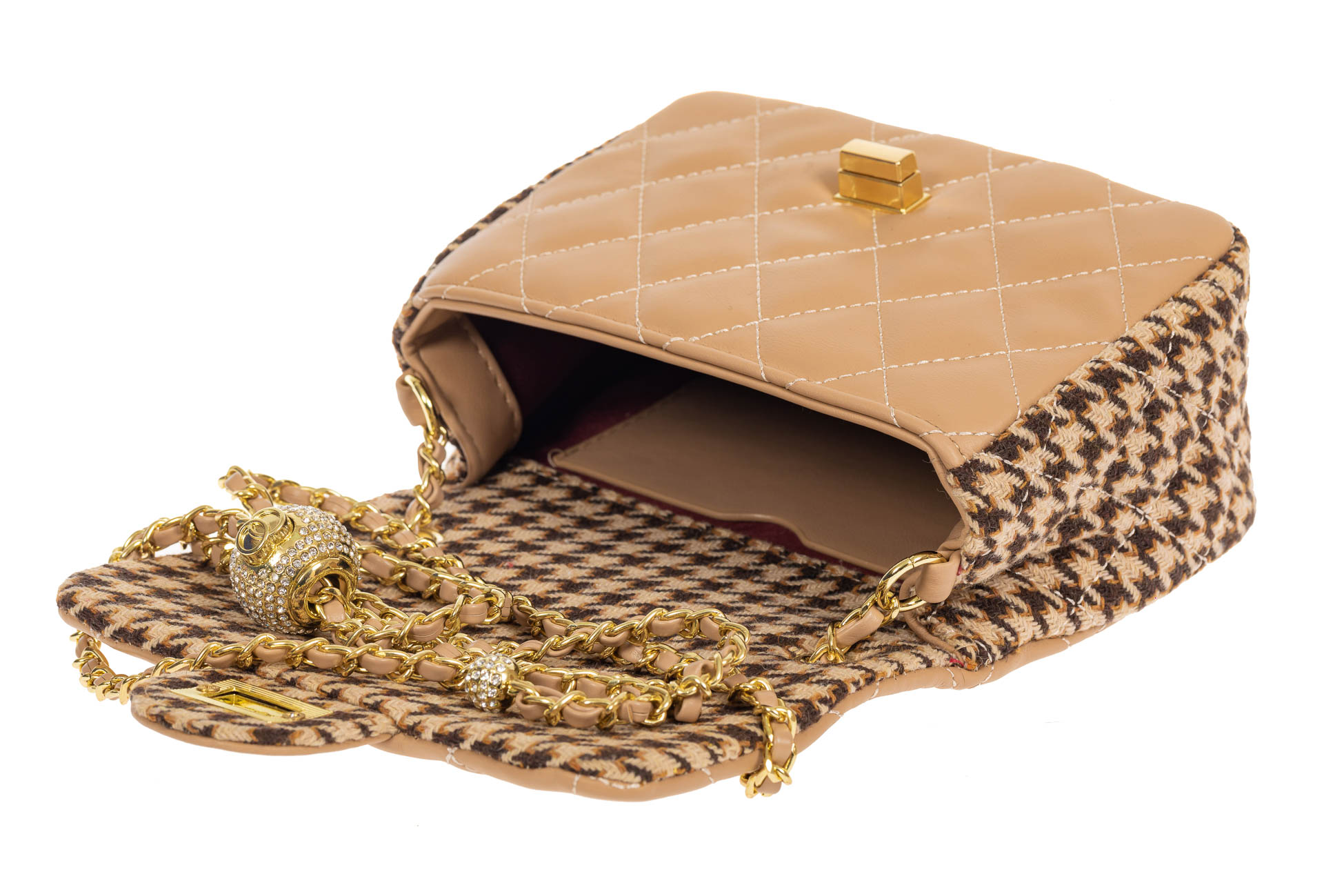 На фото 4 - Маленькая сумка кросс-боди из искусственной кожи и текстиля, бежевый