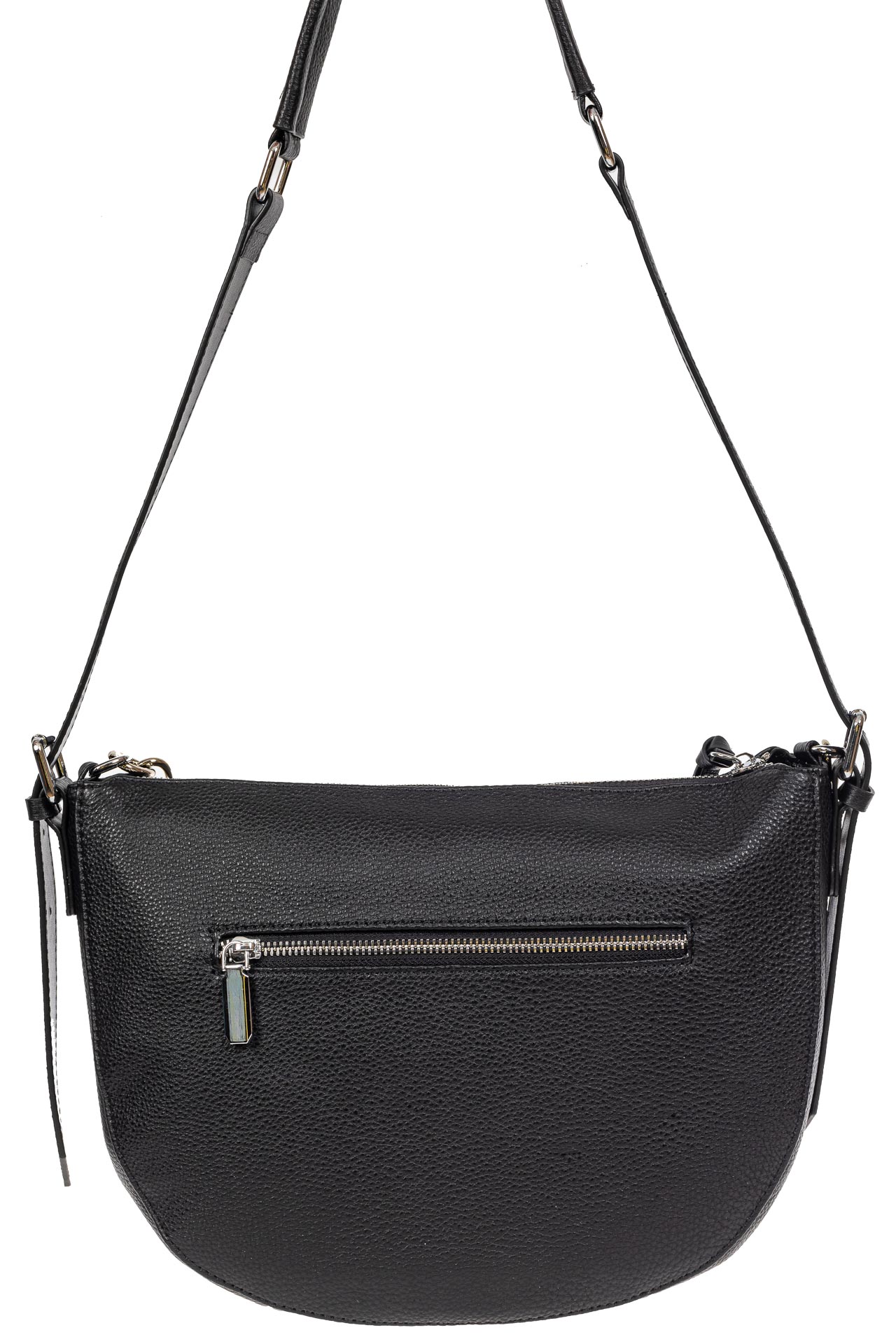 На фото 3 - Кожаная женская сумка-седло с ручкой-цепочкой, цвет чёрный