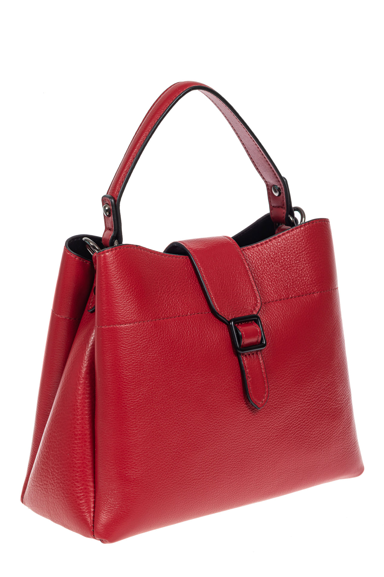 На фото 1 - Кожаная женская сумка-трапеция, цвет красный