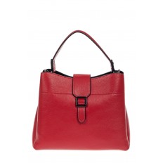 На фото 2 - Кожаная женская сумка-трапеция, цвет красный