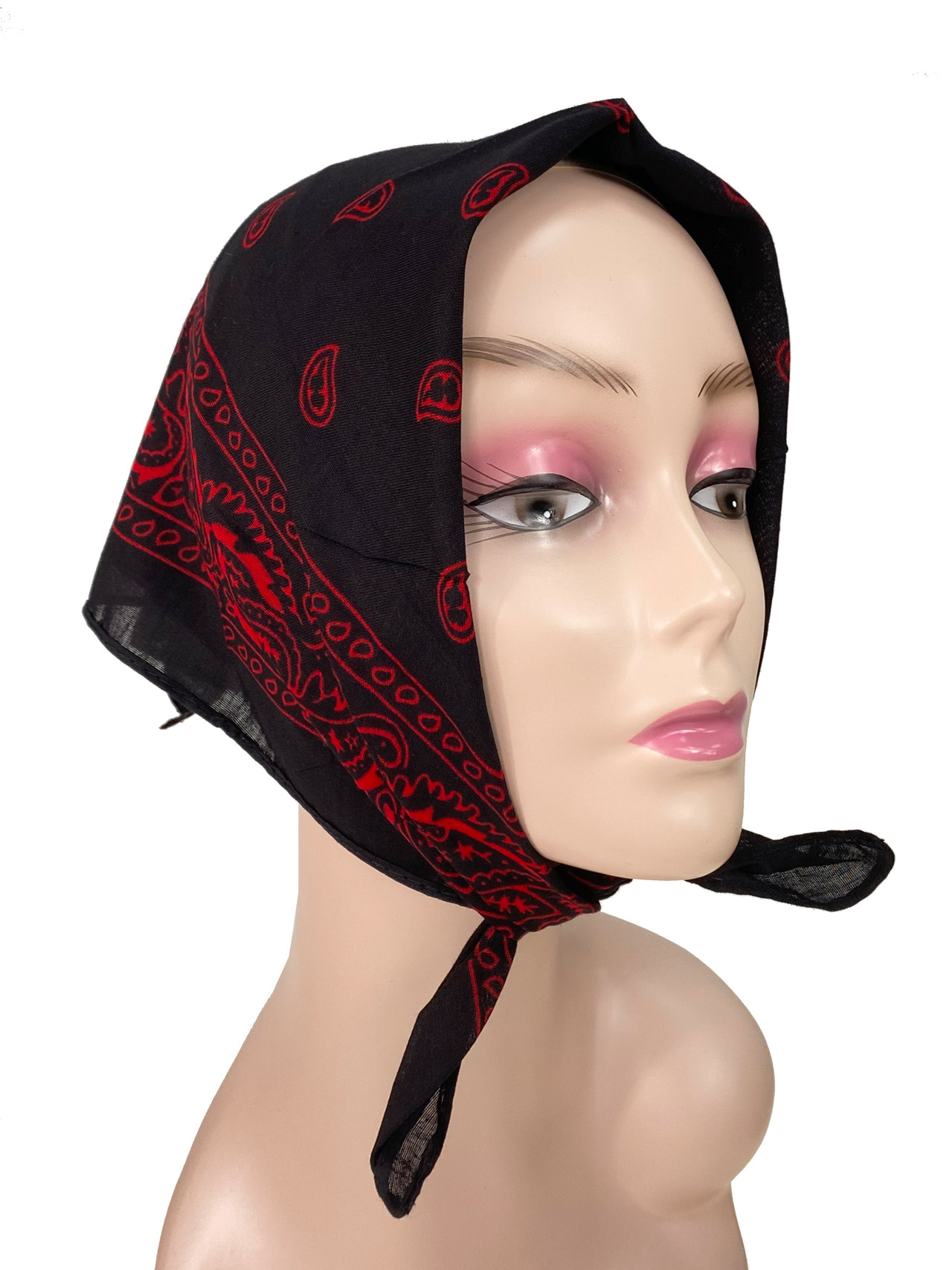 На фото 1 - Легкий платок-бандана, цвет черный с красным 