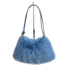 На фото 2 - Женская сумка из искусственного меха, цвет голубой