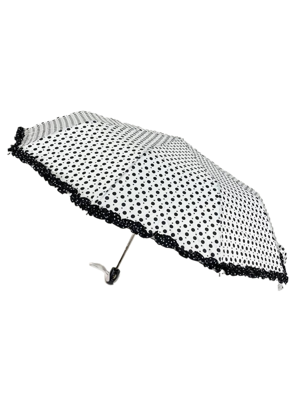 На фото 1 - Женский зонт-полуавтомат в горошек, цвет белый с чёрным