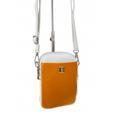 На фото 1 - Женская сумка из искусственной кожи, цвет белый/оранжевый