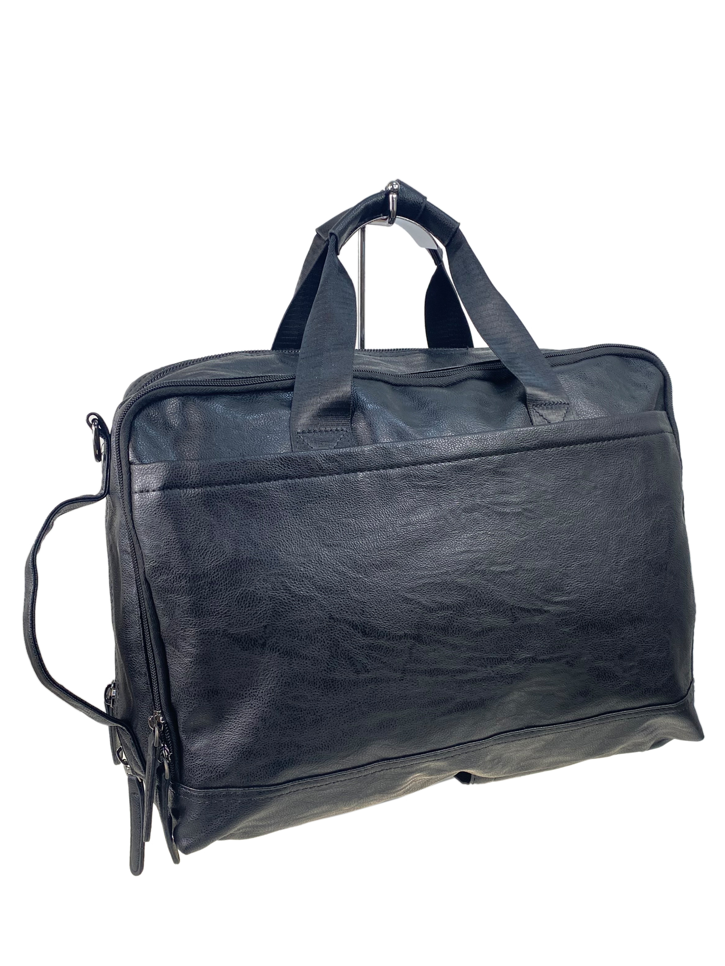 На фото 1 - Мужская сумка - рюкзак из искусственной кожи, цвет черный 