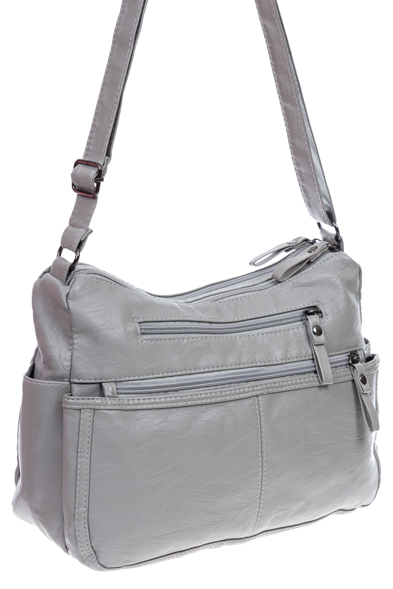 На фото 1 - Женская сумка из искусственной кожи, цвет светло серый