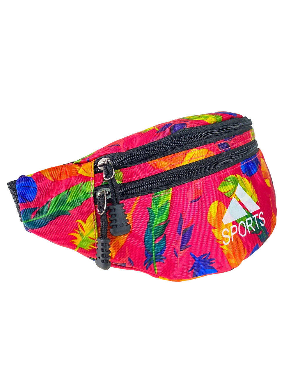 На фото 1 - Поясная спортивная сумка из текстиля с ярким принтом, цвет фуксия