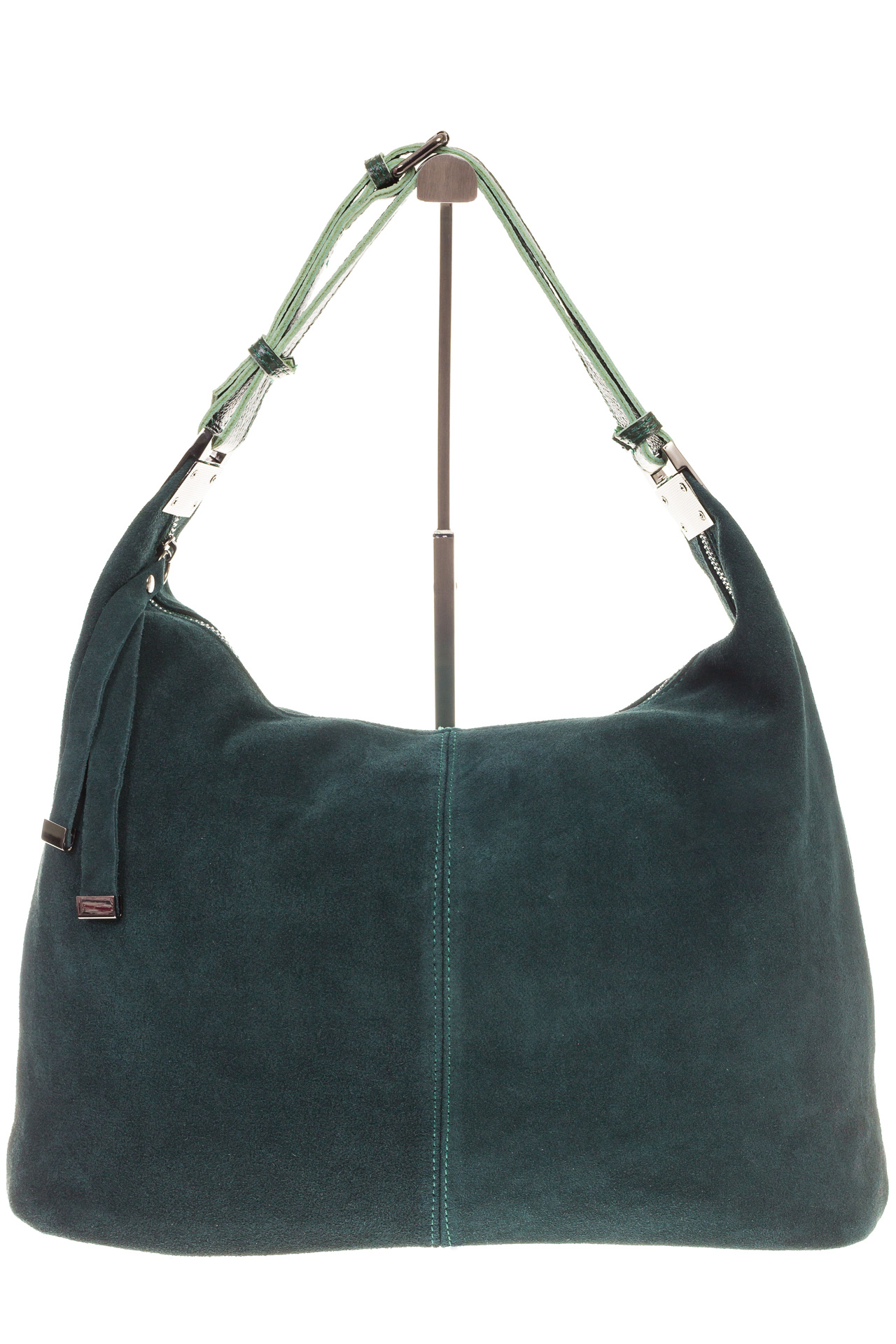 На фото 2 - Женская сумка Хобо из замши изумрудного цвета