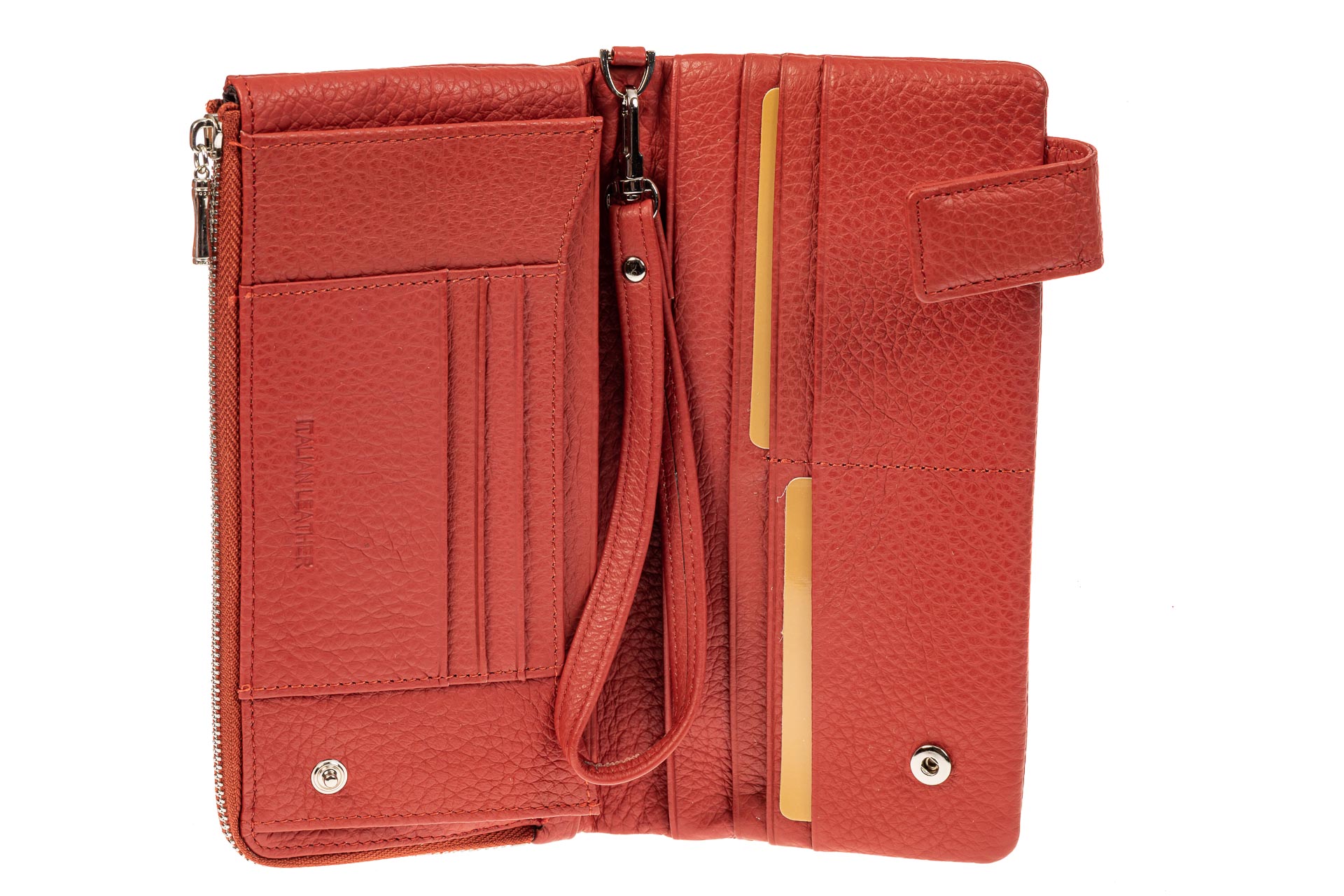 На фото 2 - Женский полноразмерный кошелек из натуральной кожи, цвет рыже-красный