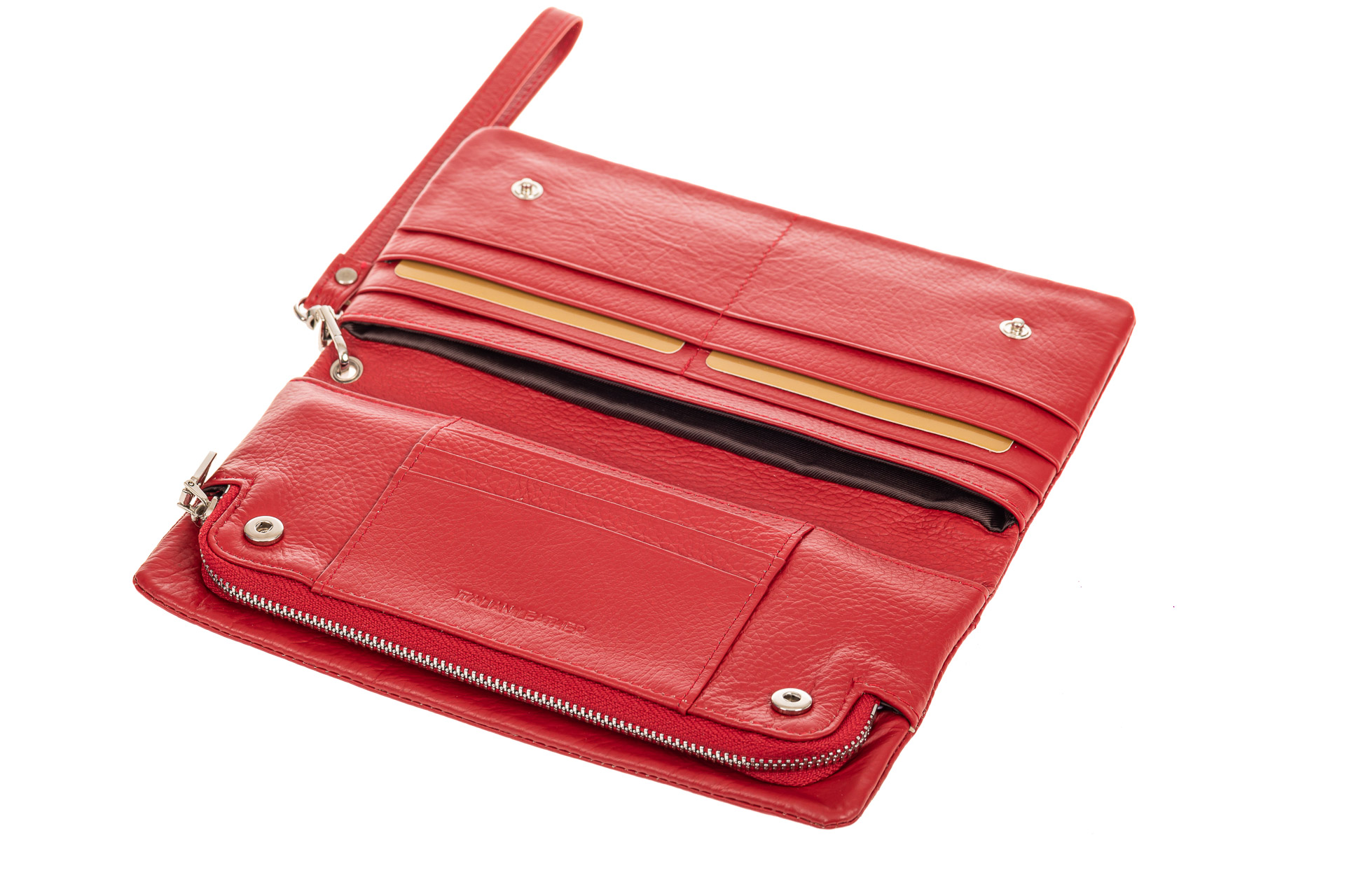 На фото 2 - Кожаный кошелек-клатч женский, цвет красный