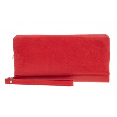 На фото 1 - Кожаный кошелек-клатч женский, цвет красный