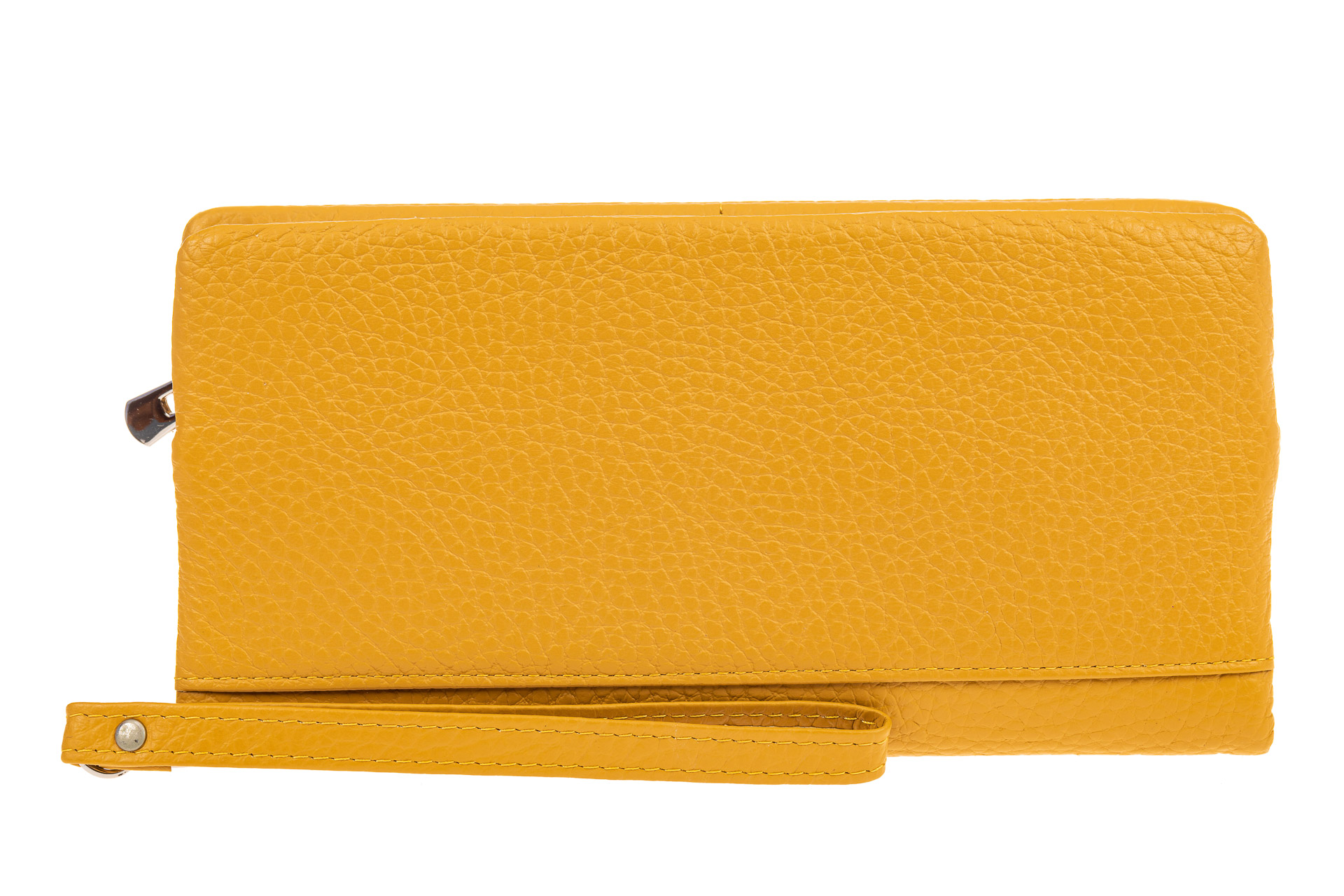 На фото 1 - Женский кошелек из натуральной кожи, цвет желтый