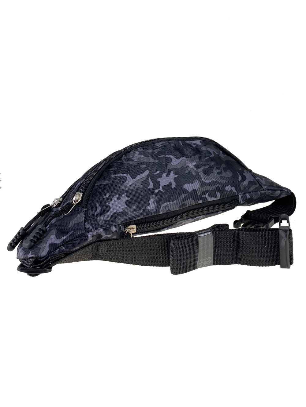 На фото 3 - Спортивная текстильная сумка на пояс с камуфляжным принтом, оттенки серого