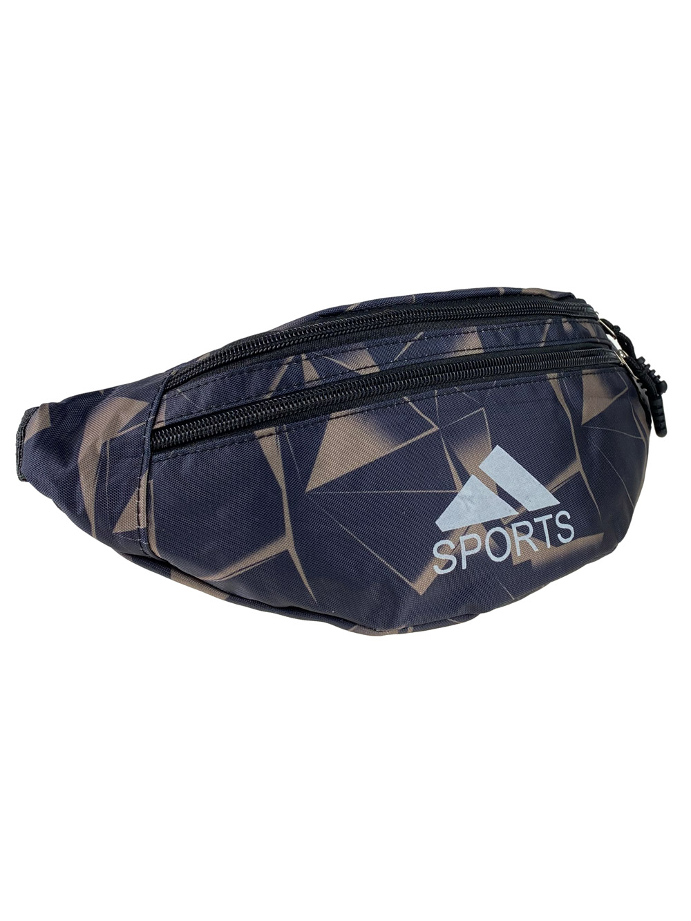 На фото 1 - Спортивная текстильная сумка на пояс с принтом, цвет чёрный с хаки