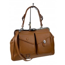 На фото 1 - Женская сумка саквояж с фермуаром из натуральной кожи цвет коричнево - рыжий