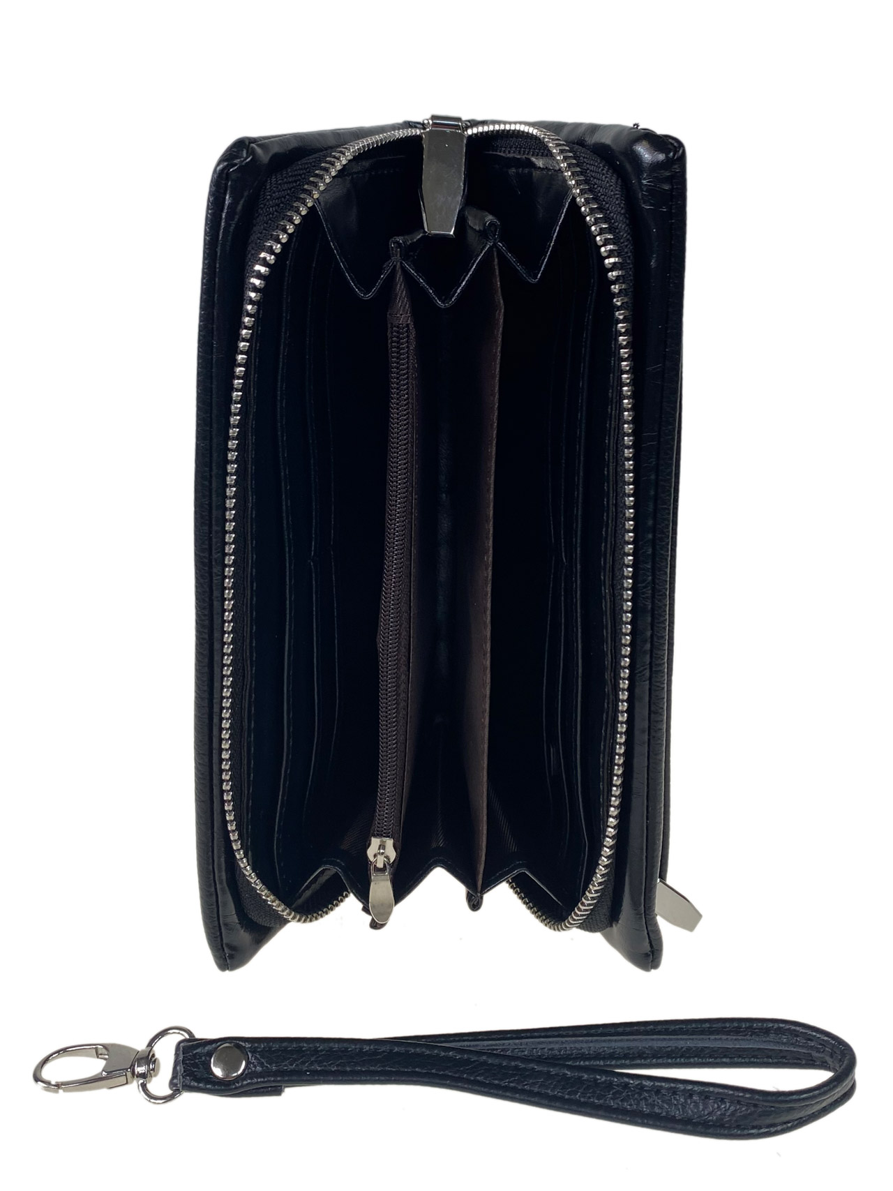 На фото 2 -  Женское портмоне из мягкой искусственной кожи,  цвет черный