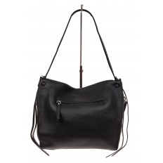 На фото 2 - Женская сумка со смещенной молнией из эко-кожи, черная