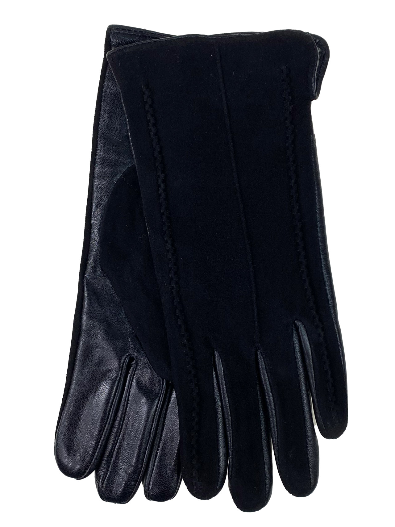На фото 1 - Женские демисезонные перчатки из натуральной кожи и замши, цвет черный