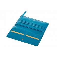 На фото 2 - Кожаный кошелек для купюр и монет с накладным карманом, голубой