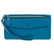 На фото 1 - Кожаный кошелек для купюр и монет с накладным карманом, голубой