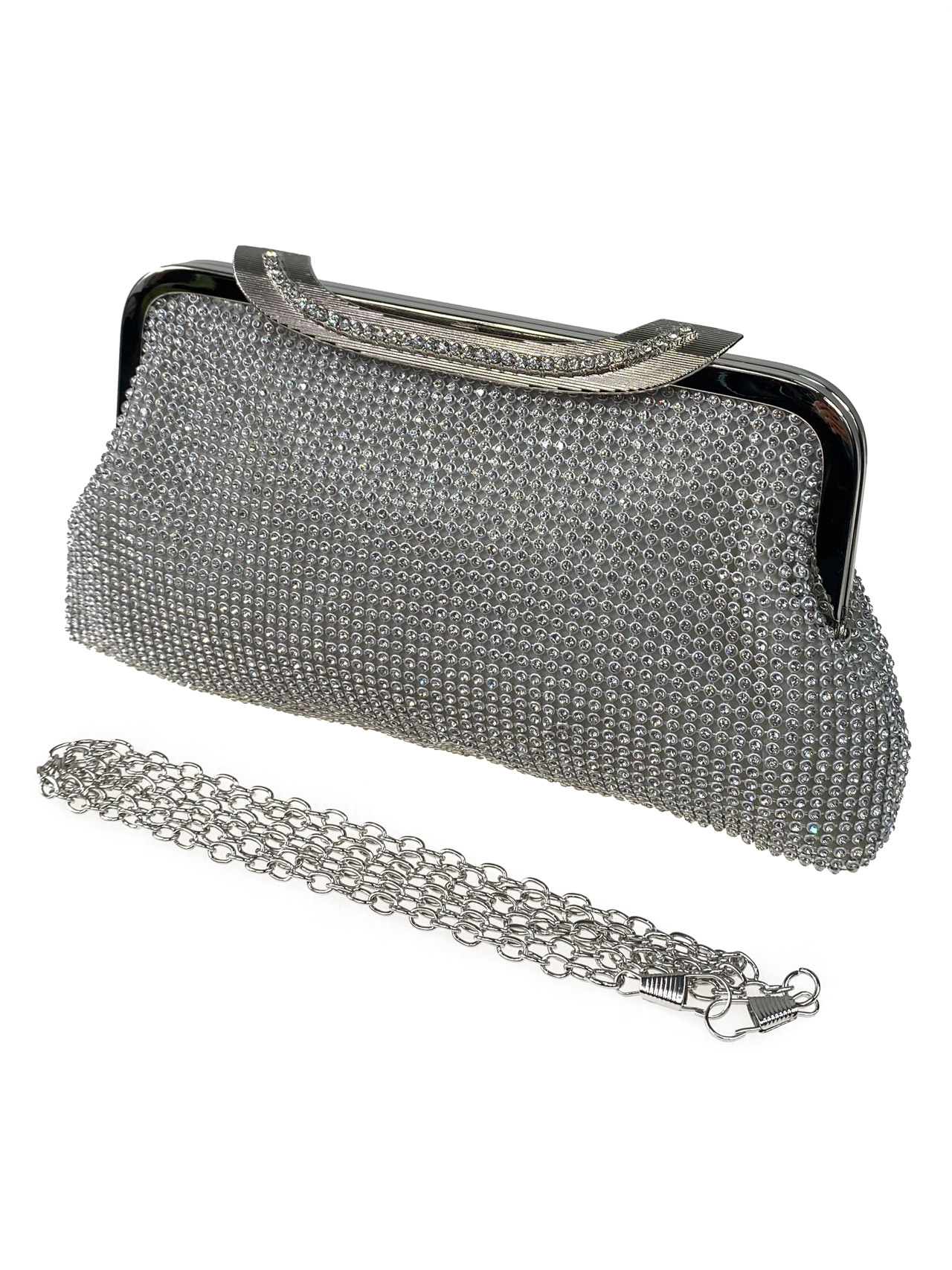 На фото 2 - Вечерняя сумка клатч со стразами, цвет серебро