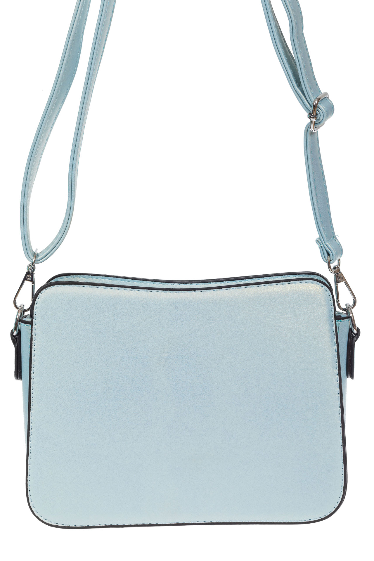 На фото 3 - Каркасная сумочка кросс-боди из искусственной кожи, цвет светло-голубой