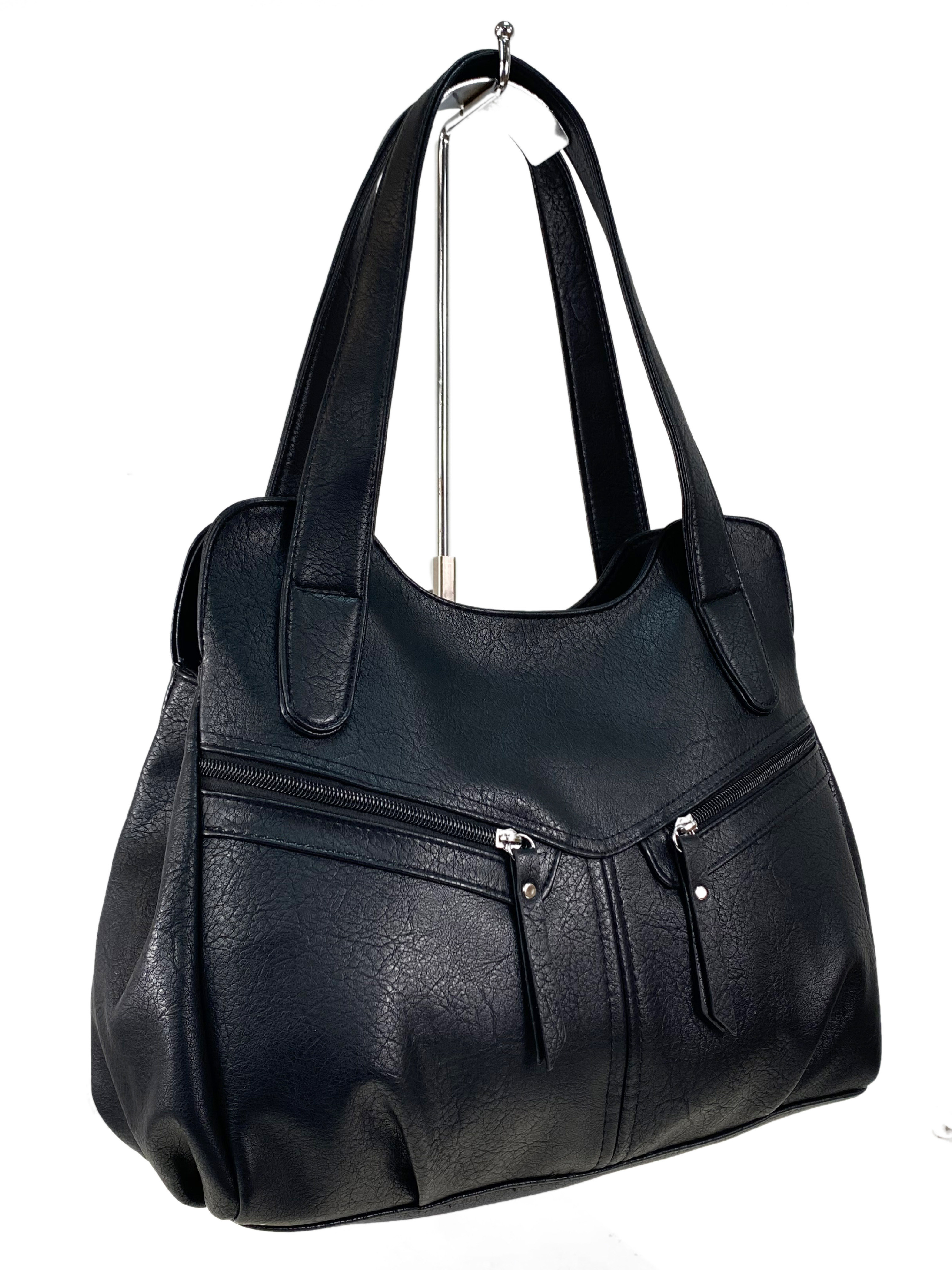 На фото 3 - Женская сумка хобо из искусственной кожи, цвет черный