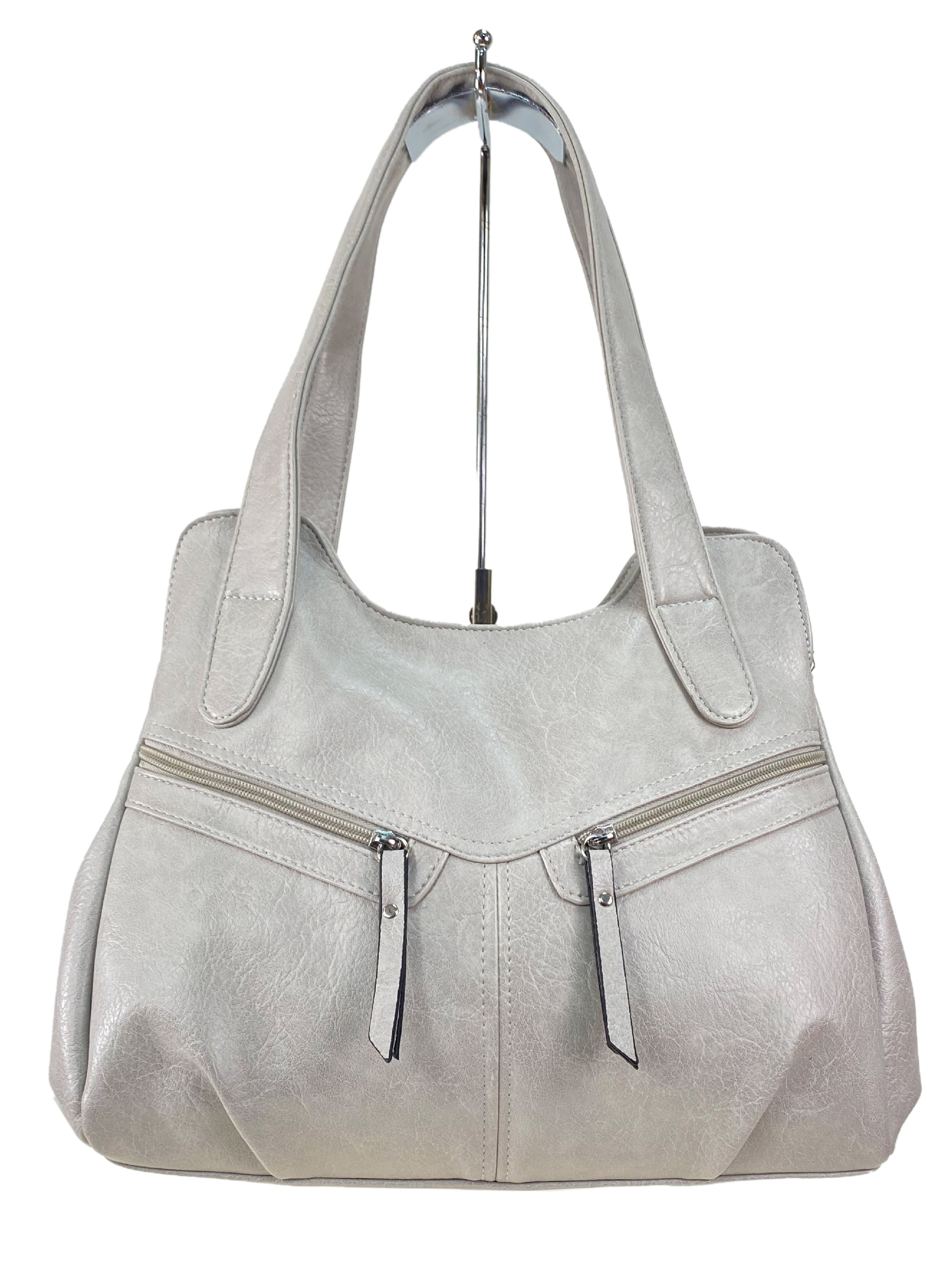 На фото 2 - Женская сумка хобо из искусственной кожи, цвет светло серый