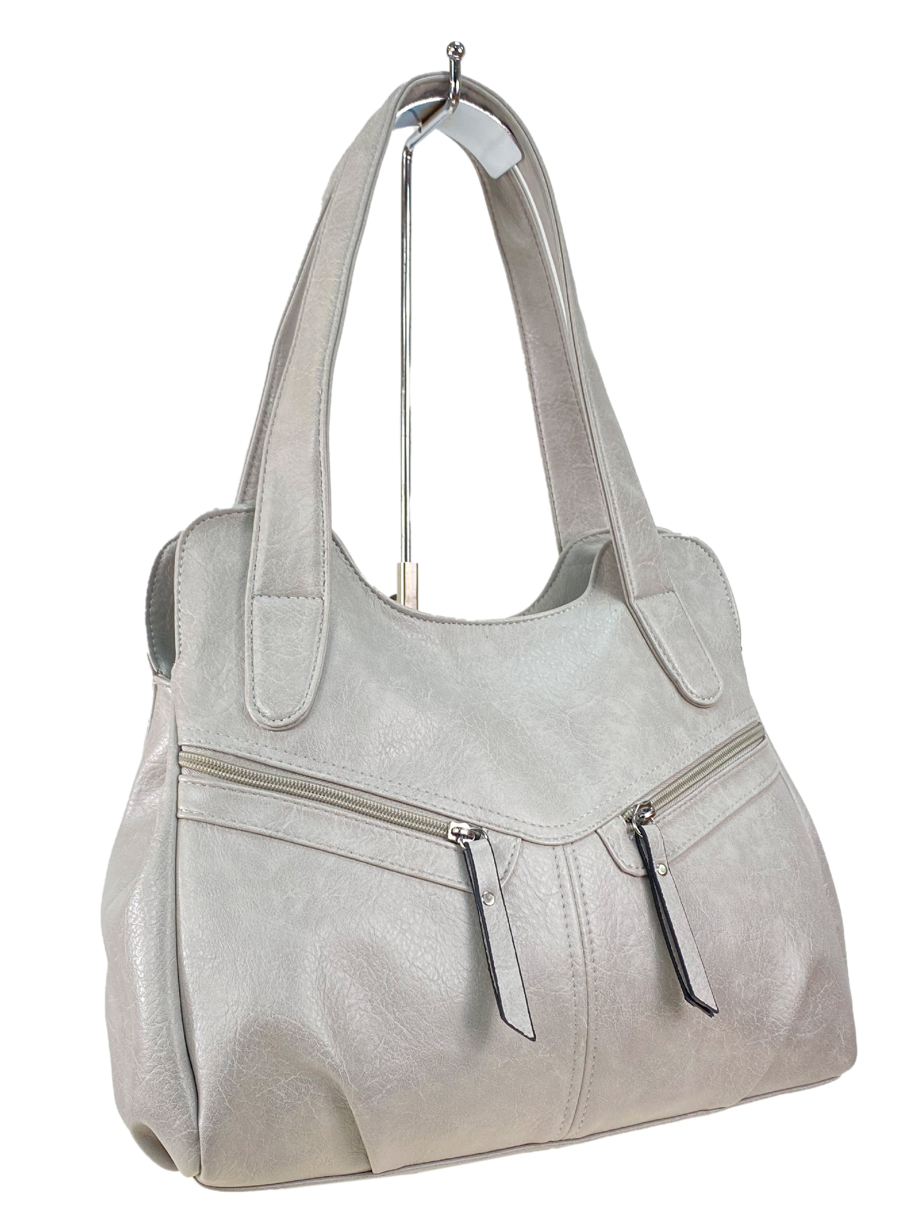 На фото 3 - Женская сумка хобо из искусственной кожи, цвет светло серый