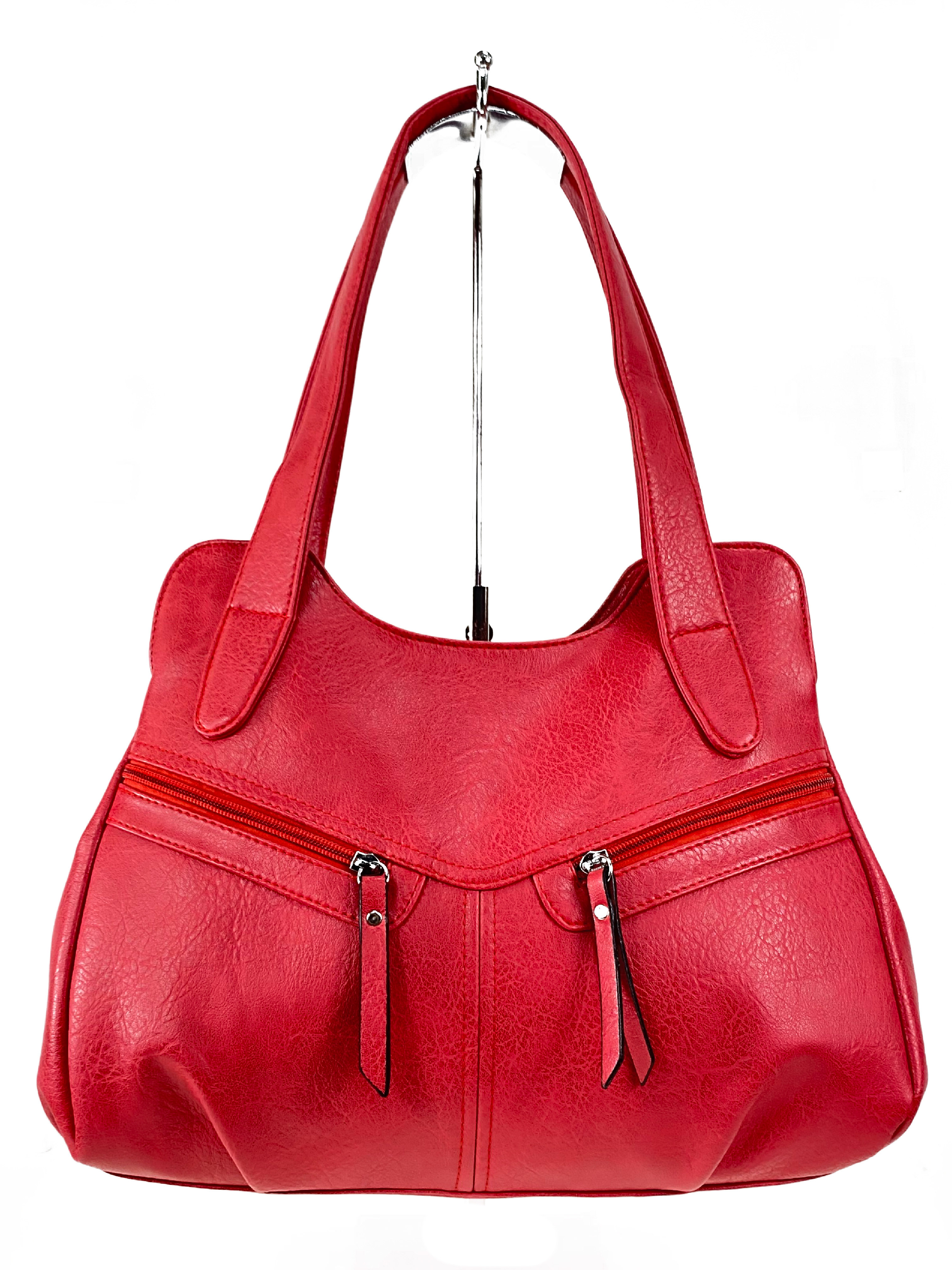 На фото 2 - Женская сумка хобо из искусственной кожи, цвет красный