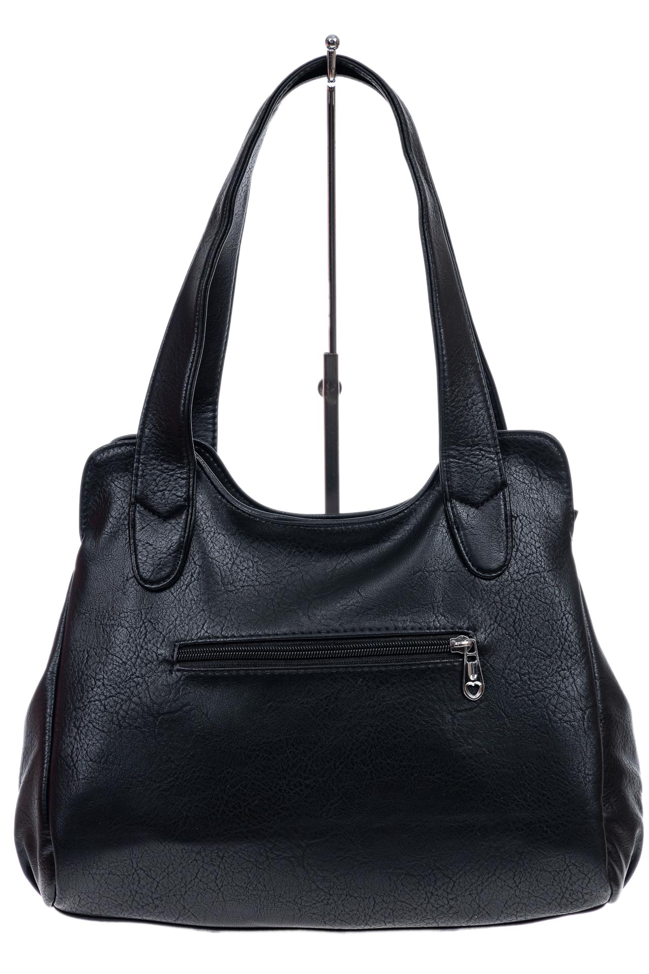 На фото 3 - Женская сумка хобо из искусственной кожи, цвет  черный