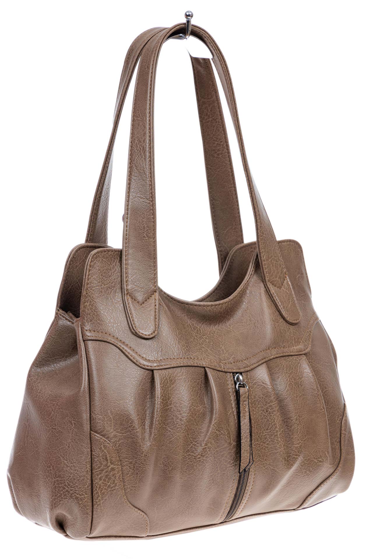 На фото 2 - Женская сумка хобо из искусственной кожи, цвет  коричневый