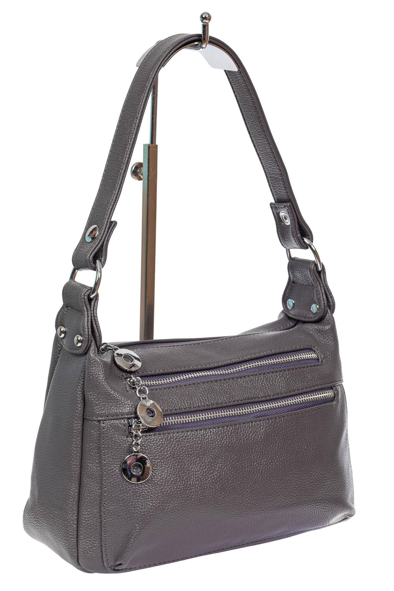 На фото 1 - Женская классическая сумка из искусственной кожи, цвет серый