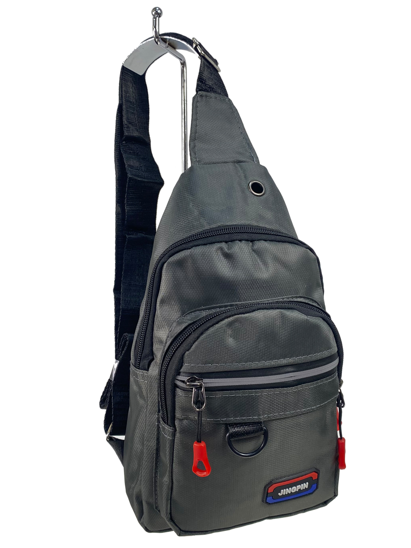 На фото 1 - Мужская сумка-слинг из текстиля, цвет серый