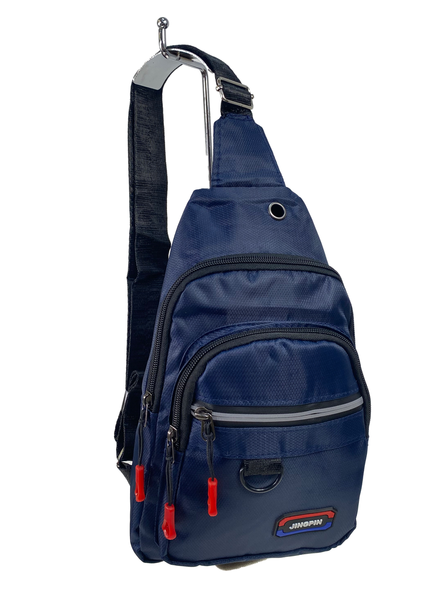 На фото 1 - Мужская сумка-слинг из текстиля, цвет синий