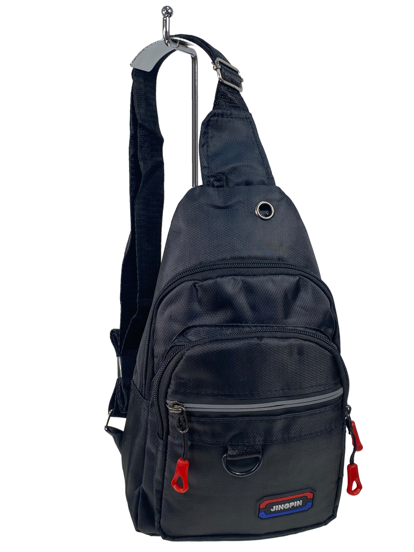 На фото 1 - Мужская сумка-слинг из текстиля, цвет черный