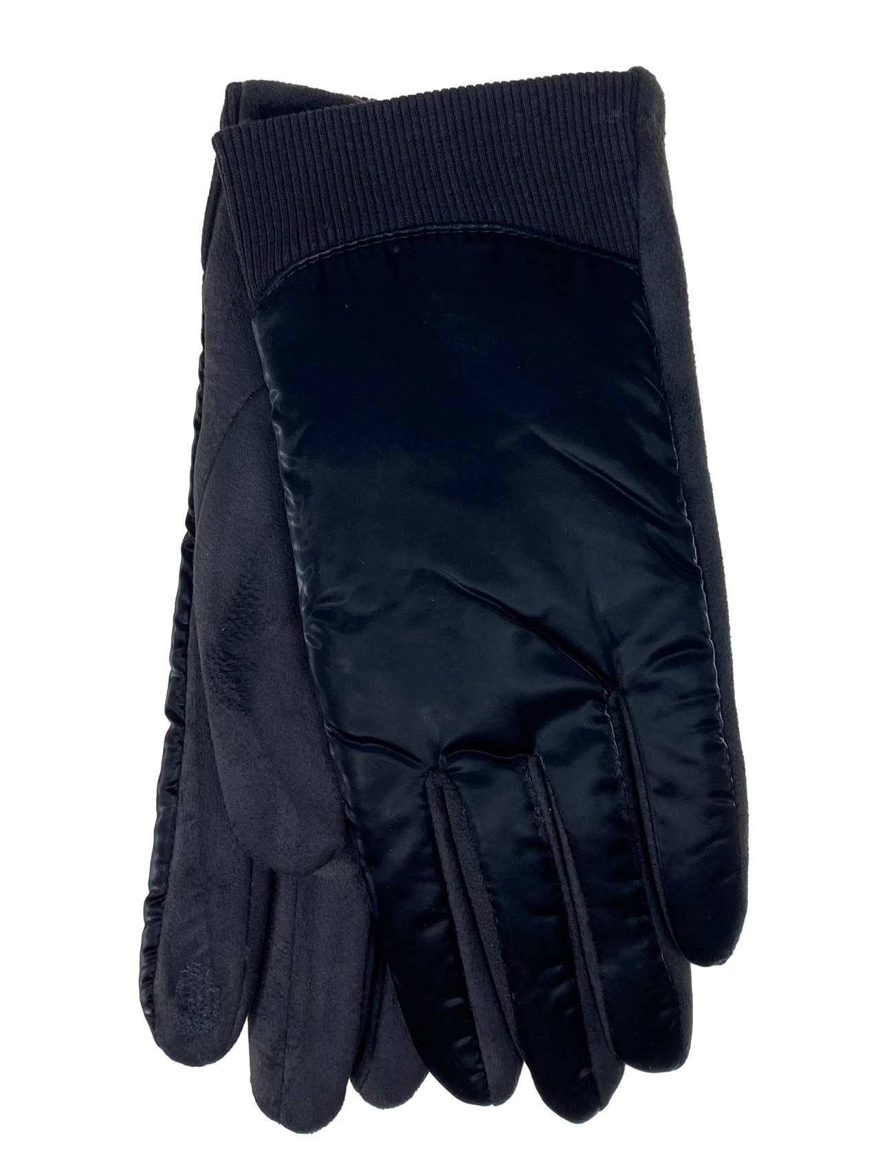 На фото 1 - Комбинированные женские перчатки, цвет черный