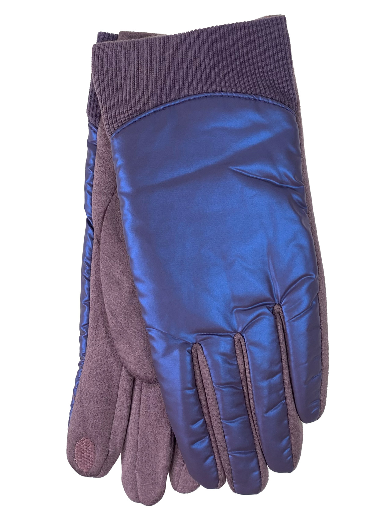На фото 1 - Комбинированные женские перчатки, цвет фиолетовый