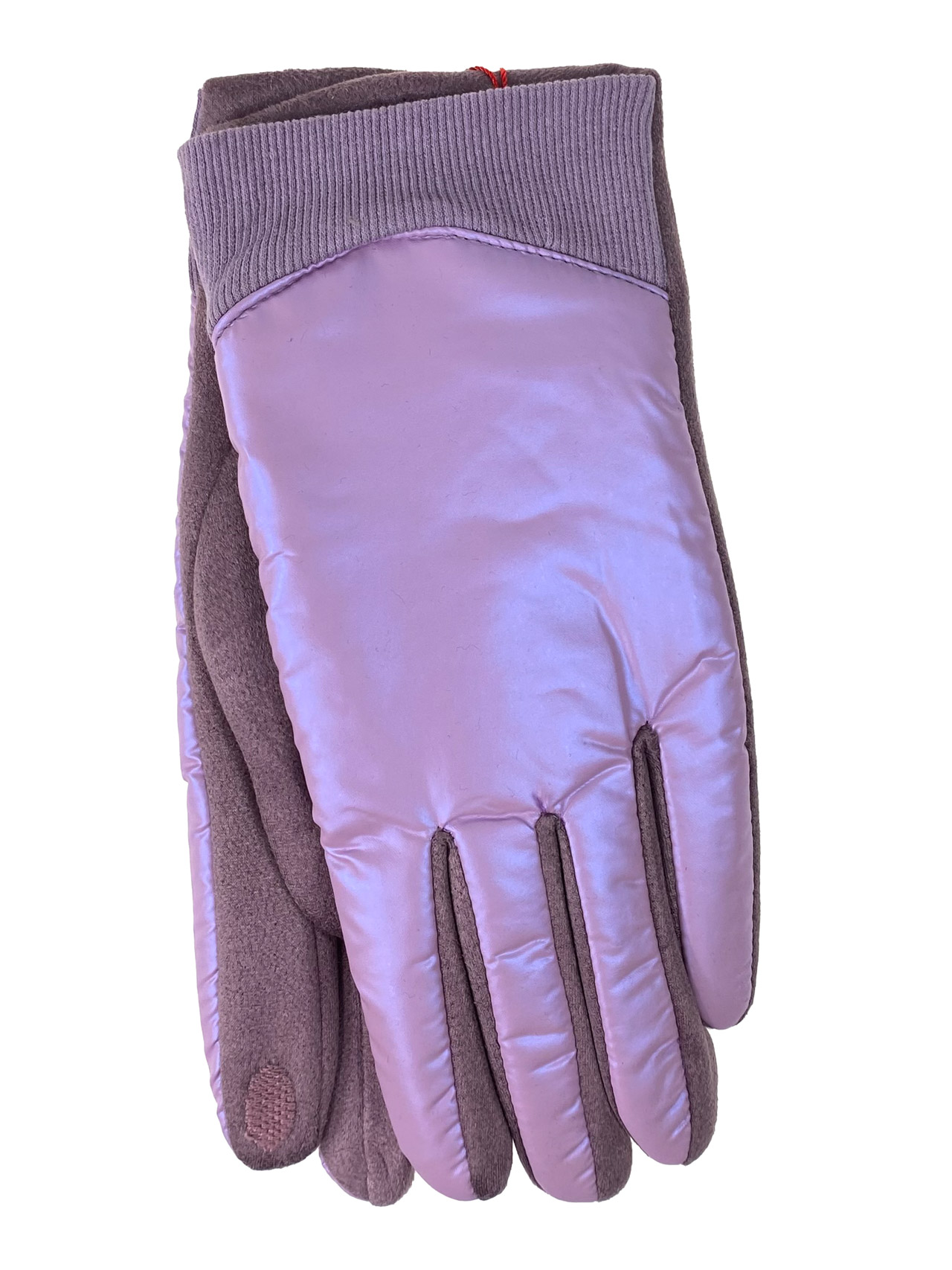 На фото 1 - Комбинированные женские перчатки, цвет сиреневый